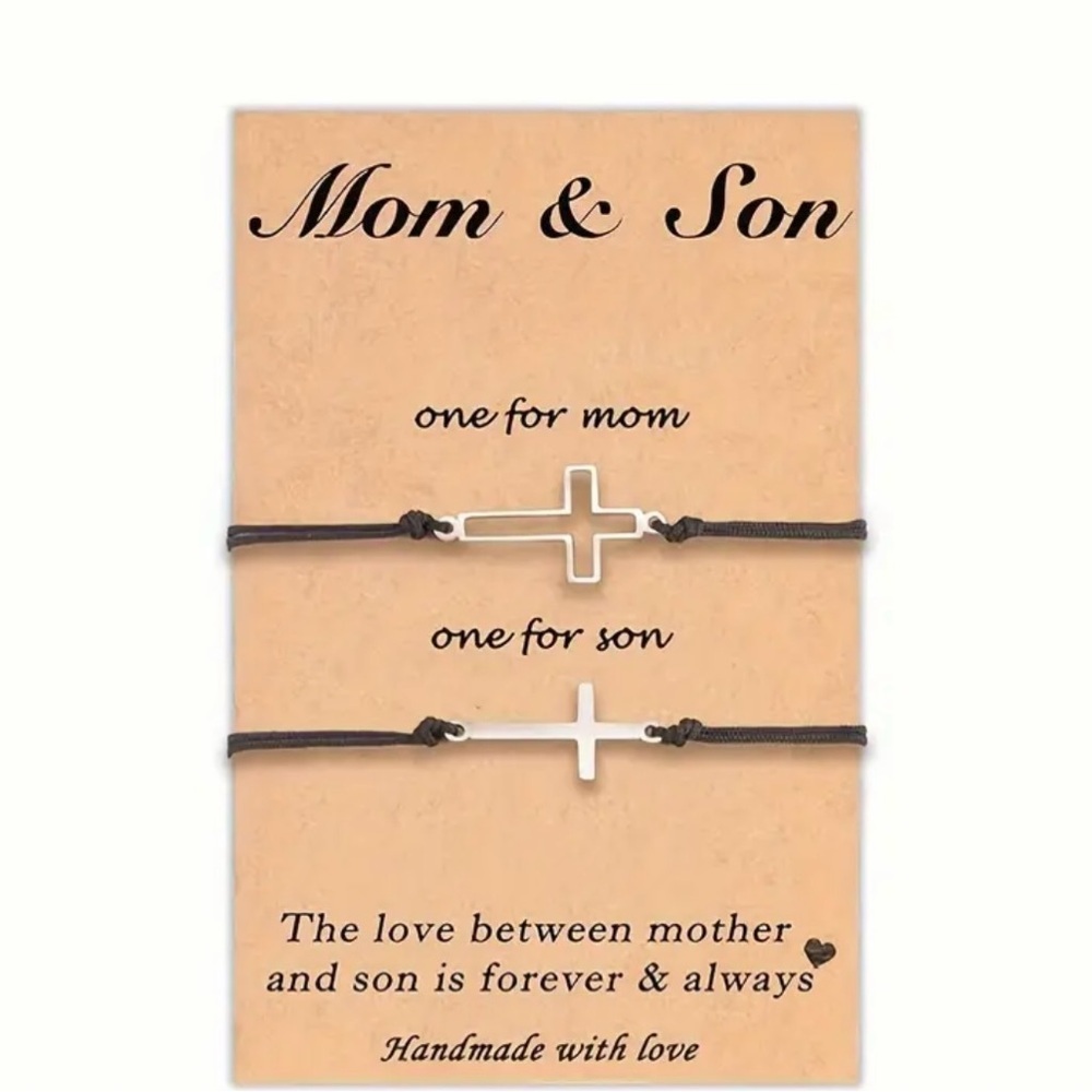Silver Cross Bracelet Set for Mom and Son